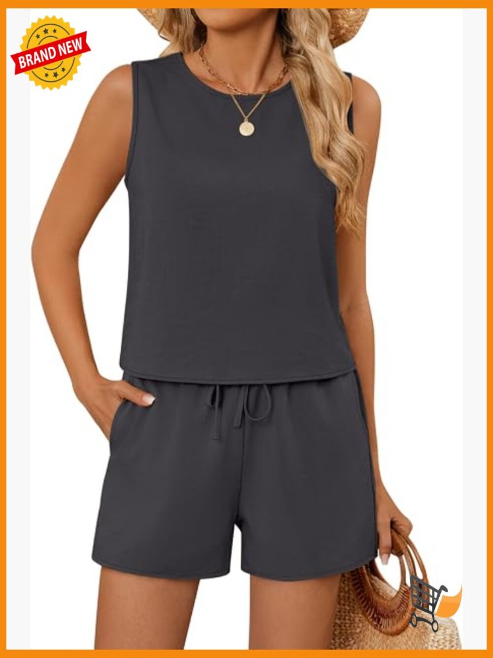 Women's 2 Piece Cotton Linen Vest & Shorts Set Summer Outfit